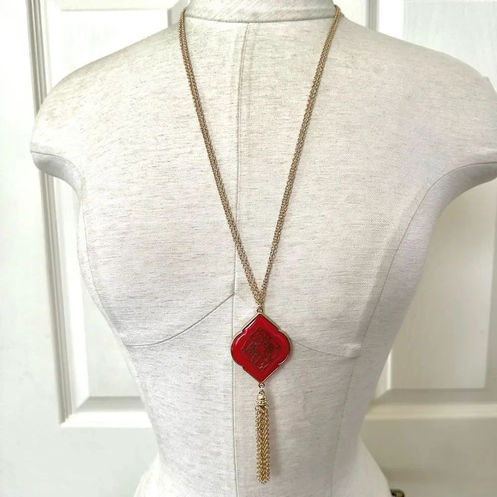Charming Charlie red and gold tone tassel necklace